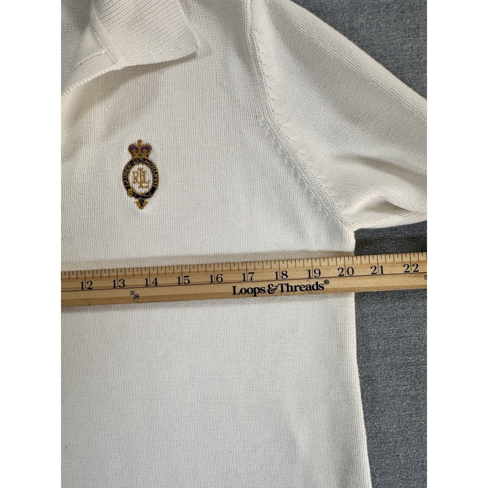 Y2K Lauren Ralph Lauren Jeans Co Sweater Womens PM White Cotton RL Crest Petite - Picture 5 of 10